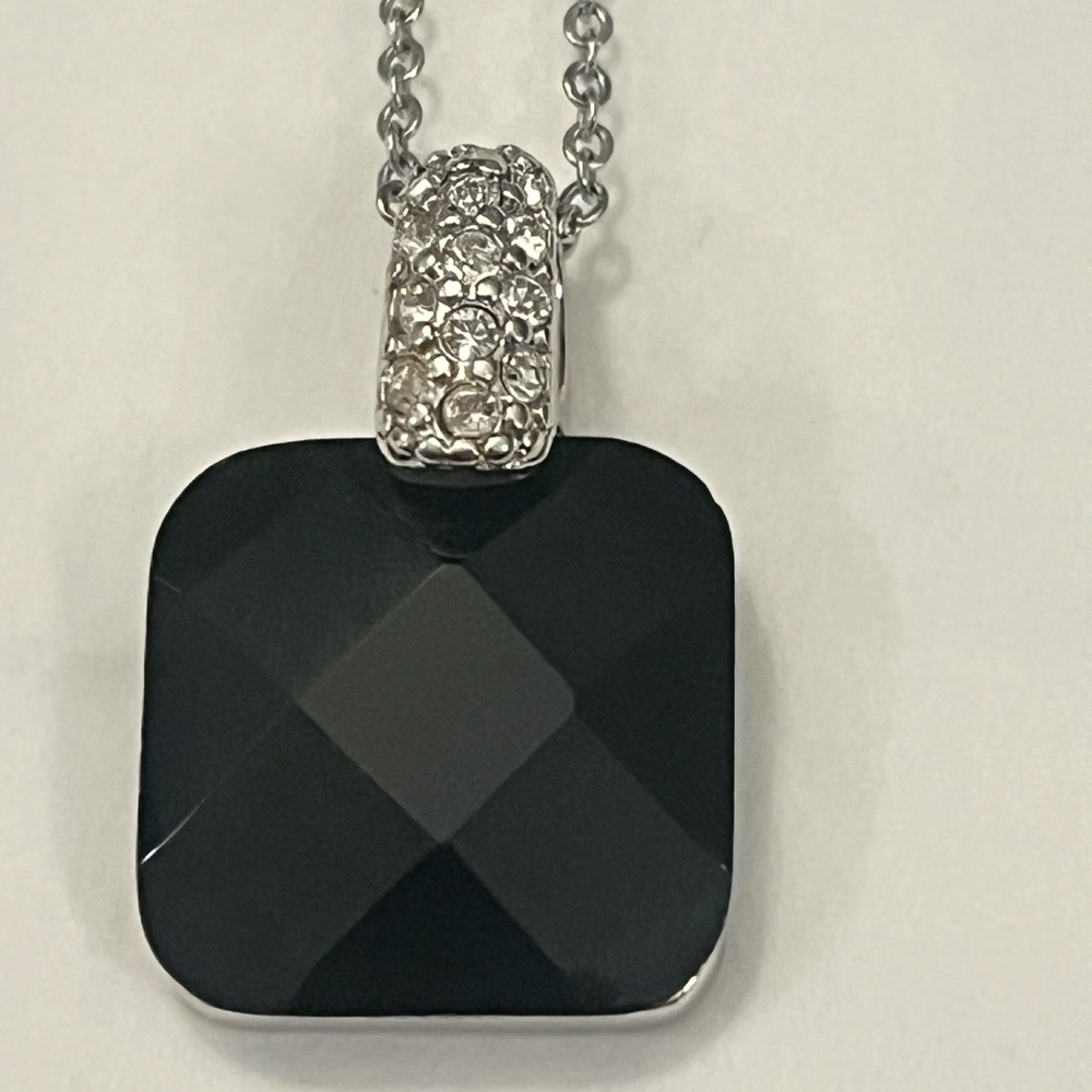 Lia Sophia Necklace Luxury Black Cushion Cut Pendant Pave Cz Silver Tone